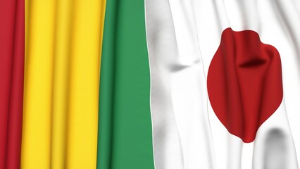 Flags of GUINEA and JAPAN with realistic cloth texture