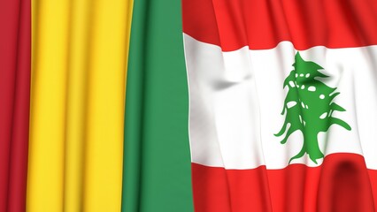 Flags of GUINEA and LEBANON with realistic cloth texture