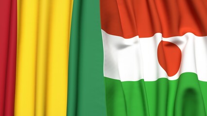 Fototapeta premium Flags of GUINEA and NIGER with realistic cloth texture