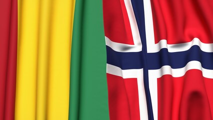 Flags of GUINEA and NORWAY with realistic cloth texture