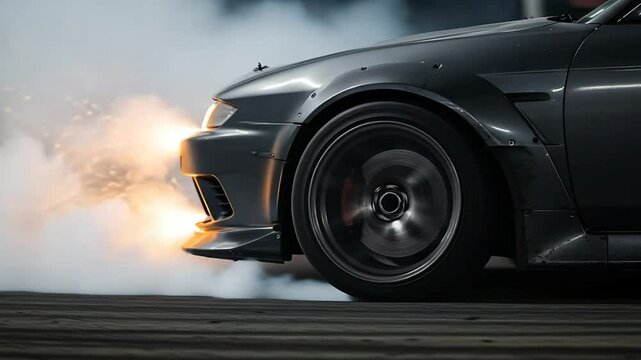 Gray Car Drifting, Intense Smoke and Speed