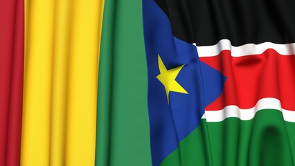 Fototapeta premium Flags of GUINEA and SOUTH SUDAN with realistic cloth texture