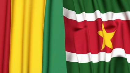 Fototapeta premium Flags of GUINEA and SURINAME with realistic cloth texture