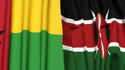Fototapeta premium Flags of GUINEA-BISSAU and KENYA with realistic cloth texture