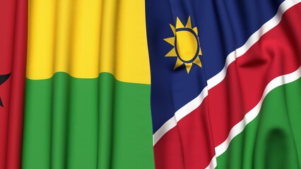 Fototapeta premium Flags of GUINEA-BISSAU and NAMIBIA with realistic cloth texture