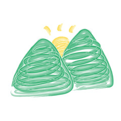 Watercolor Illustration of Mountains With Sunrise Icon Single