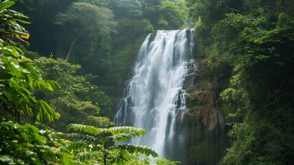 Fototapeta premium Majestic Waterfall in Lush Jungle