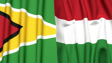Flags of GUYANA and HUNGARY with realistic cloth texture