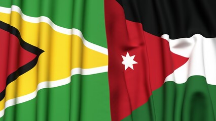 Flags of GUYANA and JORDAN with realistic cloth texture
