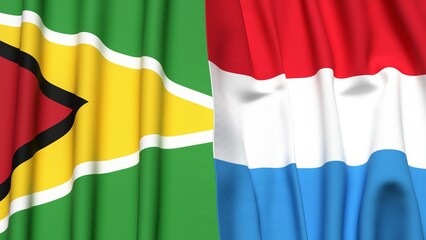 Fototapeta premium Flags of GUYANA and LUXEMBOURG with realistic cloth texture