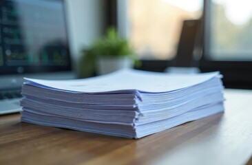 stack of reporting paper documents on a business table in the office, business documents for annual reports.