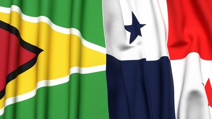 Fototapeta premium Flags of GUYANA and Panama with realistic cloth texture
