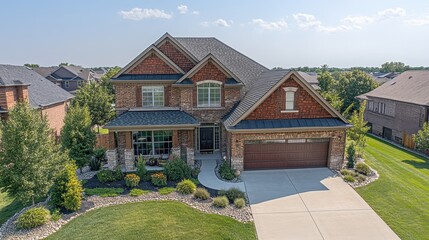Suburban home with landscaped yard and covered porch.