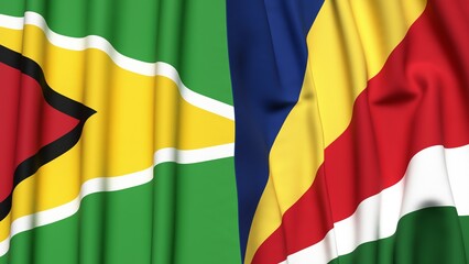 Fototapeta premium Flags of GUYANA and SEYCHELLES with realistic cloth texture