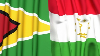 Fototapeta premium Flags of GUYANA and TAJIKISTAN with realistic cloth texture