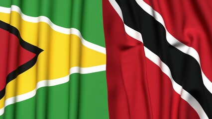 Flags of GUYANA and TRINIDAD with realistic cloth texture