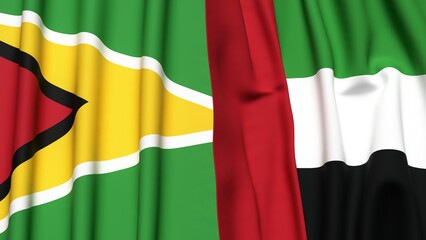 Fototapeta premium Flags of GUYANA and UAE with realistic cloth texture