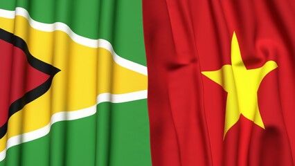 Flags of GUYANA and VIETNAM with realistic cloth texture