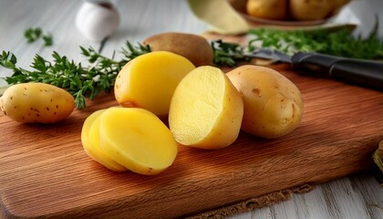 まな板の上でカットされたフレッシュ野菜　じゃがいも　Generative AI