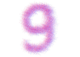 Abstract Number 9 in Sketchy Artistic Style, Pink and Blue Colors, Creative Numeric Design for None Concepts