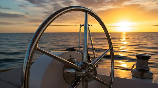 Sunset Sailboat Helm: Golden Hour Voyage