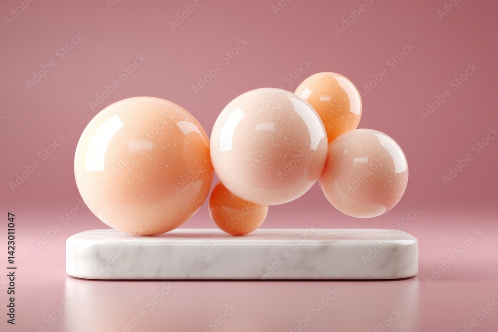 Poster smooth, glossy spheres in soft peach tones create playful intera