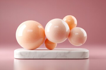 Fototapeta premium Smooth, glossy spheres in soft peach tones create playful intera