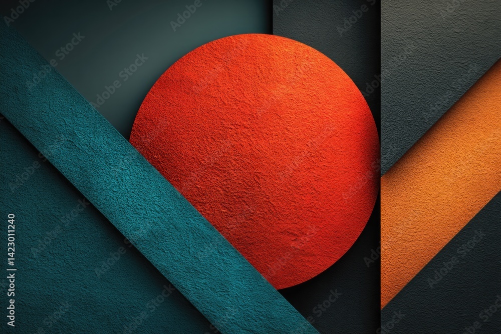 Poster bold geometric shapes interact with vibrant colors, creating dyn
