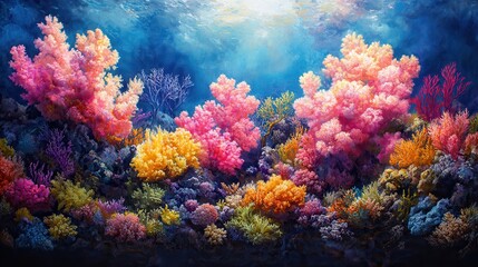 Naklejka premium Vibrant coral reef teeming with life.