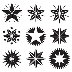 Vector set of hand drawn stars, design elements, badges, stickers, geometric figures - abstract background elements for branding, packaging, prints and social media posts Vector Black silhouettes.