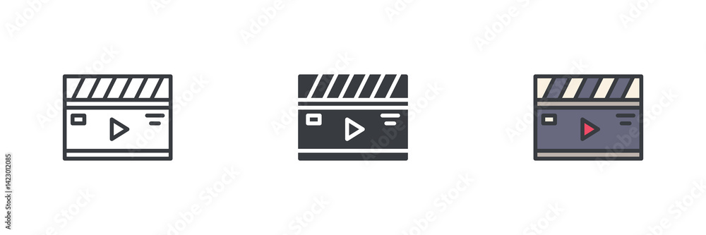 Aufkleber clapperboard different style icon set