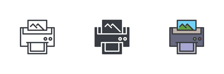 Photo printer different style icon set