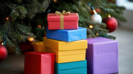  The warm glow from the tree’s lights reflects off the gifts, creating a magical, joyful atmosphere that fills the room with holiday cheer.