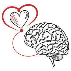 Brain with Heart Vector – AI Graphic Design File on White Background