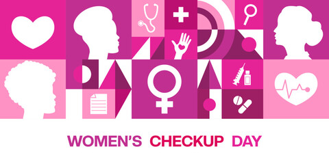National Womens Checkup Day. Stethoscope, women and more. Suitable for posters, banners, social media and more. White background.