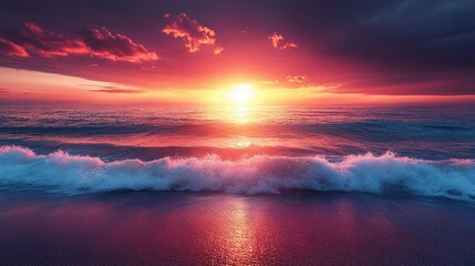 Fototapeta premium Vibrant sunset over the ocean, painting the shore in fiery hues.
