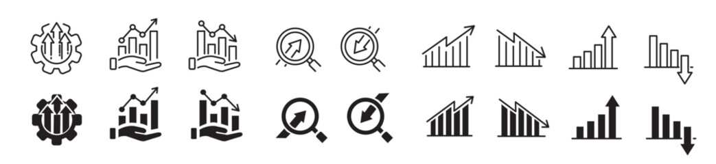 Increase decrease icon set. Editable line icon collection.
Vector illustration. 