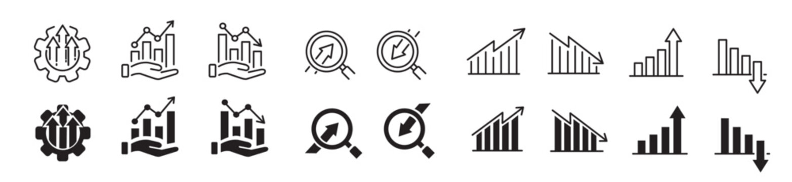 Naklejki Increase decrease icon set. Editable line icon collection. Vector illustration. 