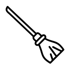 Naklejka premium Broomstick, simple linear UI icon in black and white, Halloween-themed design with copy space against a white background