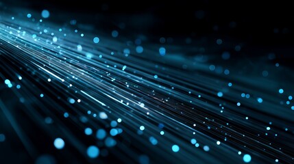 Futuristic glowing blue data-stream cyberspace – abstract 3D AI technology background with luminous lines, encrypted code matrices and digital patterns for modern communication