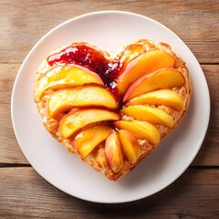 Heart-Shaped Peach Pastry Tart with Jelly Glaze Delicious Homemade Baked Dessert
