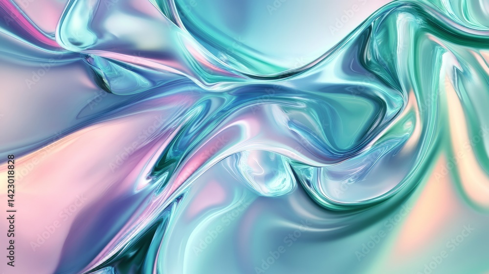 Poster fluid abstraction blends pastel colors in captivating waves of light and texture, creating a mesmeri