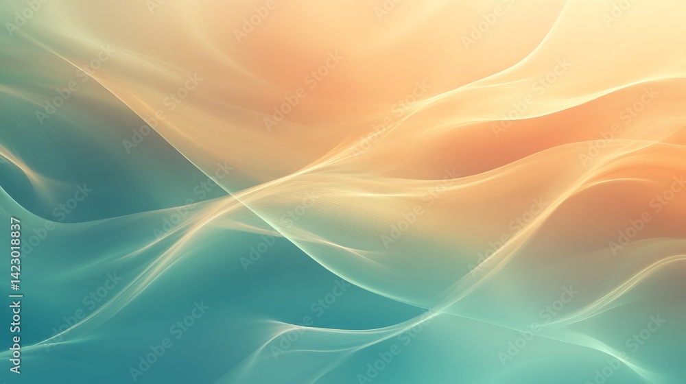 Poster abstract composition featuring soft waves of color blending in a tranquil gradient during a serene m