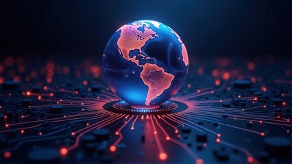 Visual representation of a planet map on a digital sphere in a technological environment
