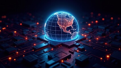Visual representation of a planet map on a digital sphere in a technological environment