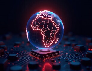 Visual representation of a planet map on a digital sphere in a technological environment