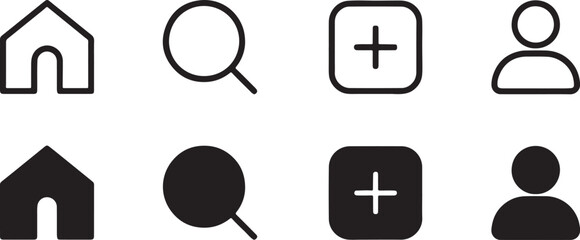 Social Midea icon set black and white illustrator.