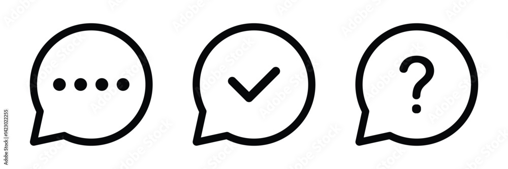Poster speech bubble with dot, tick and question mark. message symbol for app, website, ui and design eleme