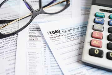 Tax form 1040 U.S. Individual Income Tax Return, business finance.