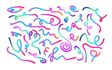 Playful hand-drawn doodle lines in vibrant colors. Adds a fun and creative touch to any project. Versatile for digital and print applications.